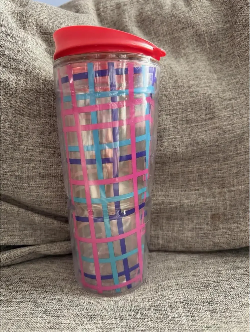 Bubba Double Walled Insulated Plastic Tumbler 24 Oz Blue Pink Plaid Lid